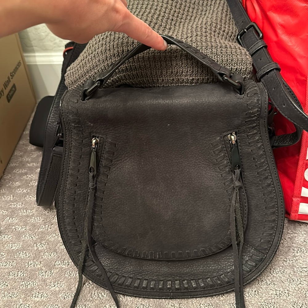 Black suede Rebecca minkoff saddle bag